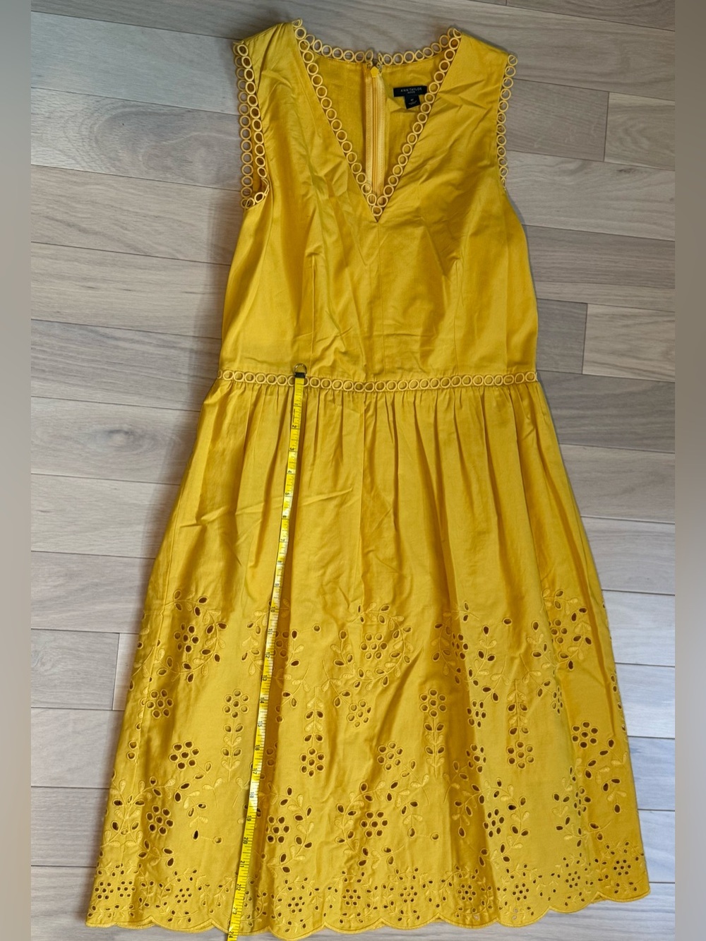 Ann Taylor Yellow Eyelet V-Neck Midi Dress